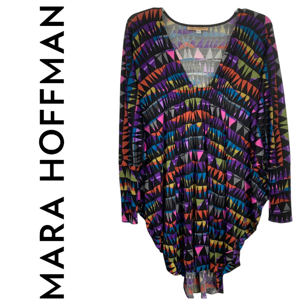 Mara Hoffman Sz XS Geometric Silk Tunic Top Swimsuit Cover Up Dolman Sleeve
